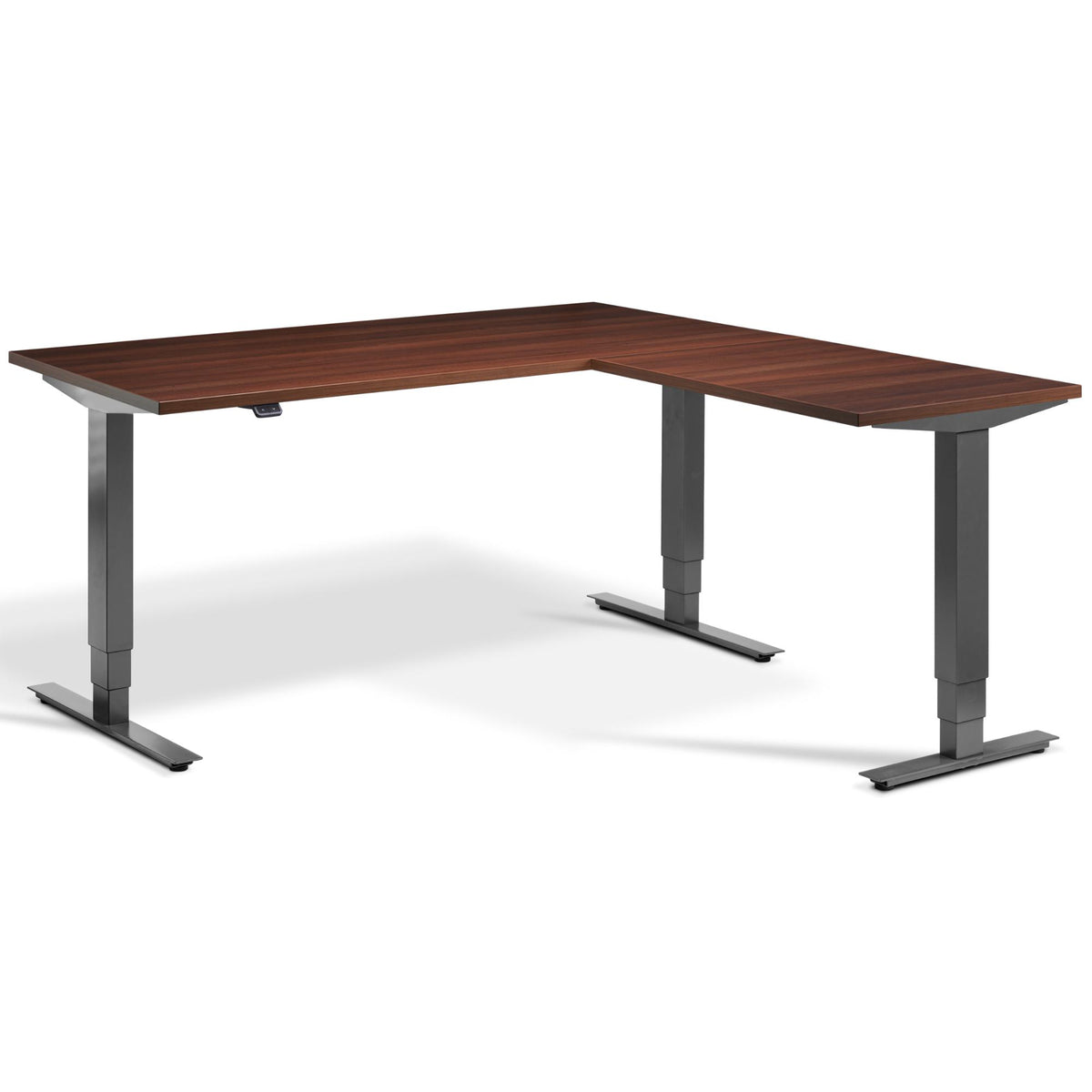 Walnut Corner Standing Desk - Masta Corner - Natural Dijon Walnut Top - Dark Grey Frame - Studio Image