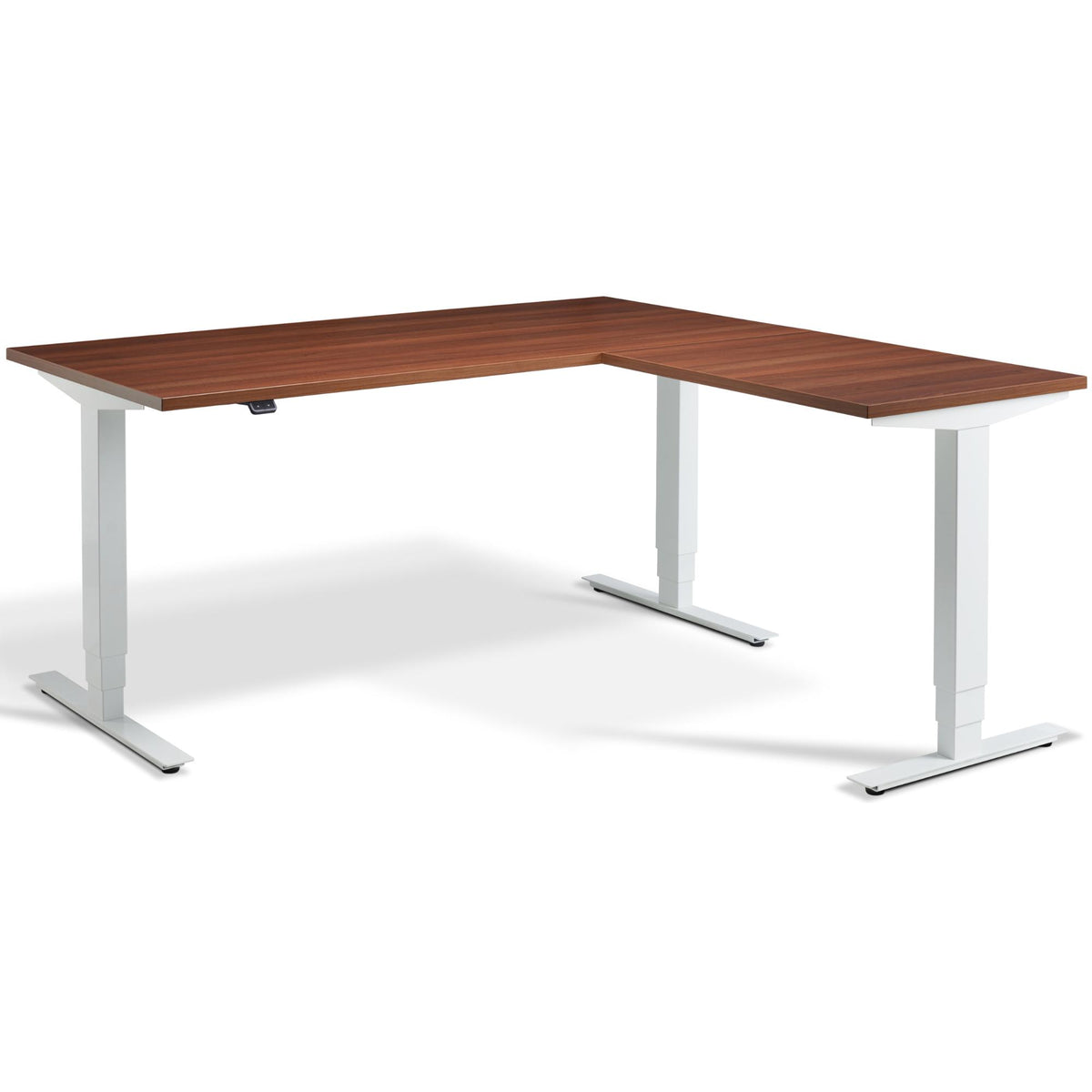 Walnut Corner Standing Desk - Masta Corner - Natural Dijon Walnut Top - White Frame - Studio Image