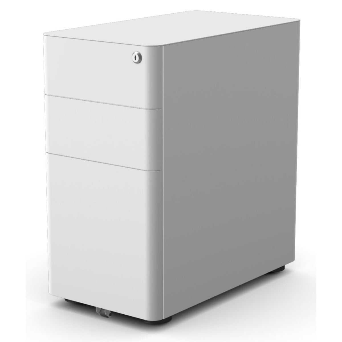 White Moda L under desk pedestal with three drawers and lock