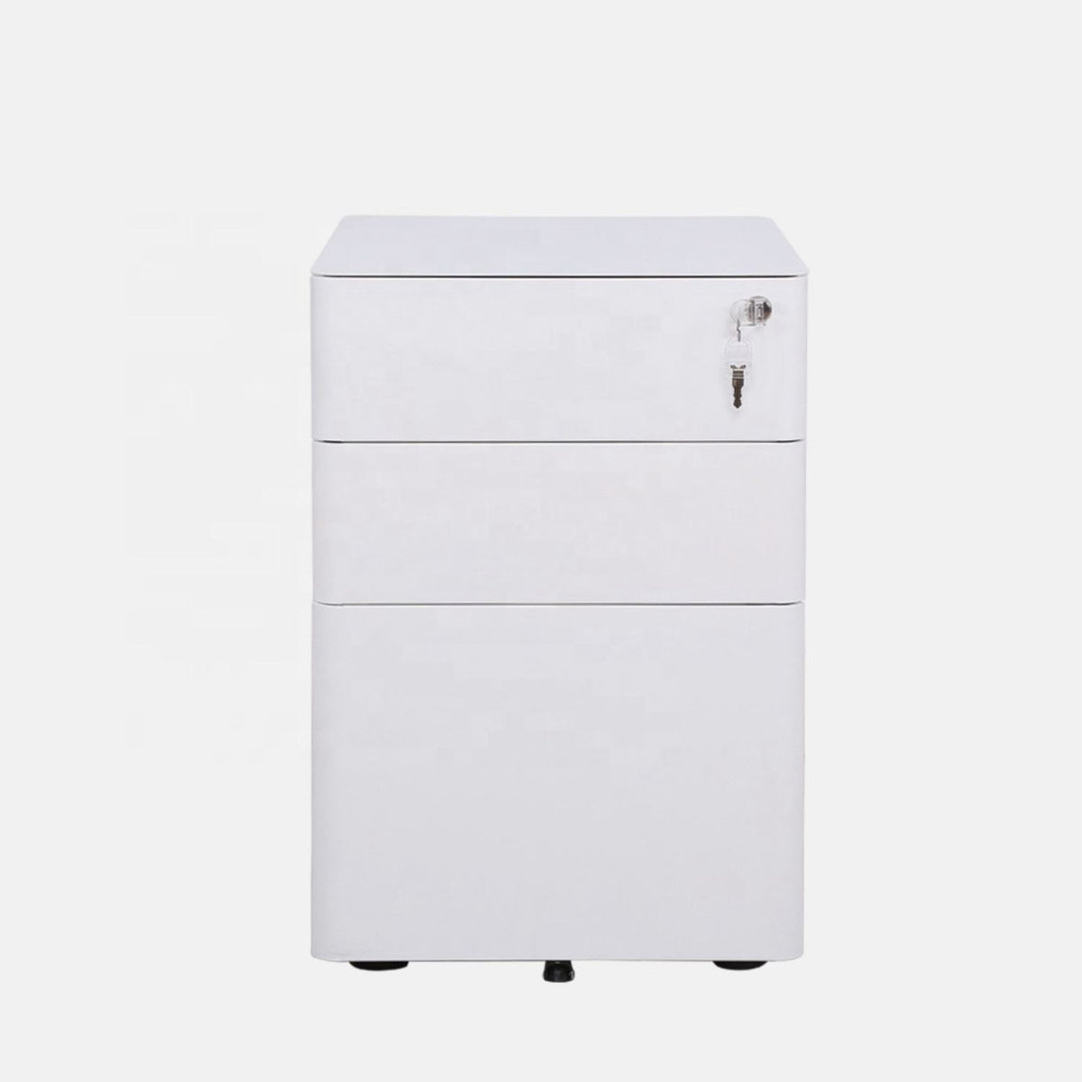 White Moda Plus under desk pedestal with three drawers and lock