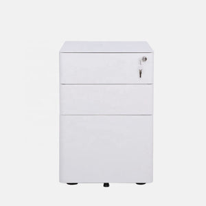 White Moda Plus under desk pedestal with three drawers and lock
