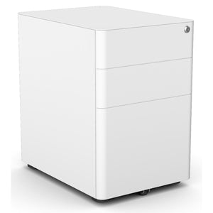 White Moda Plus under desk pedestal with three drawers and lock shown