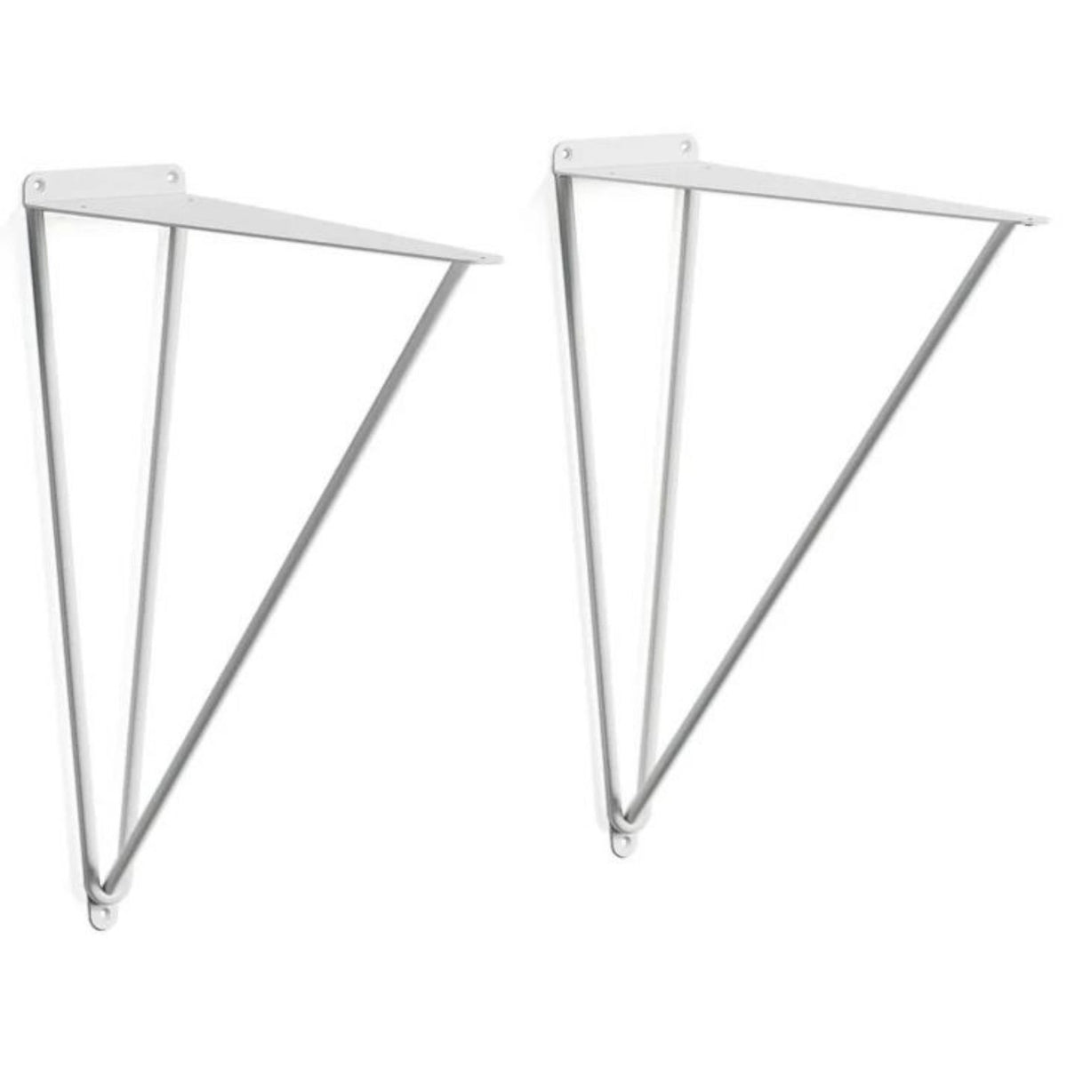 White desk wall brackets shown as a triangular support set