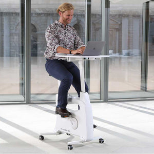 YoYo Bike Desk - Man using the White Vairant of Bike Desk