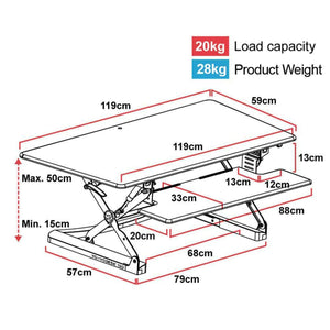 Yo Yo Desk 120 - Product Dimensions