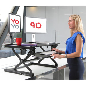 Yo Yo Desk 90 - Woman Using the Black Colour Variant of Desk 90