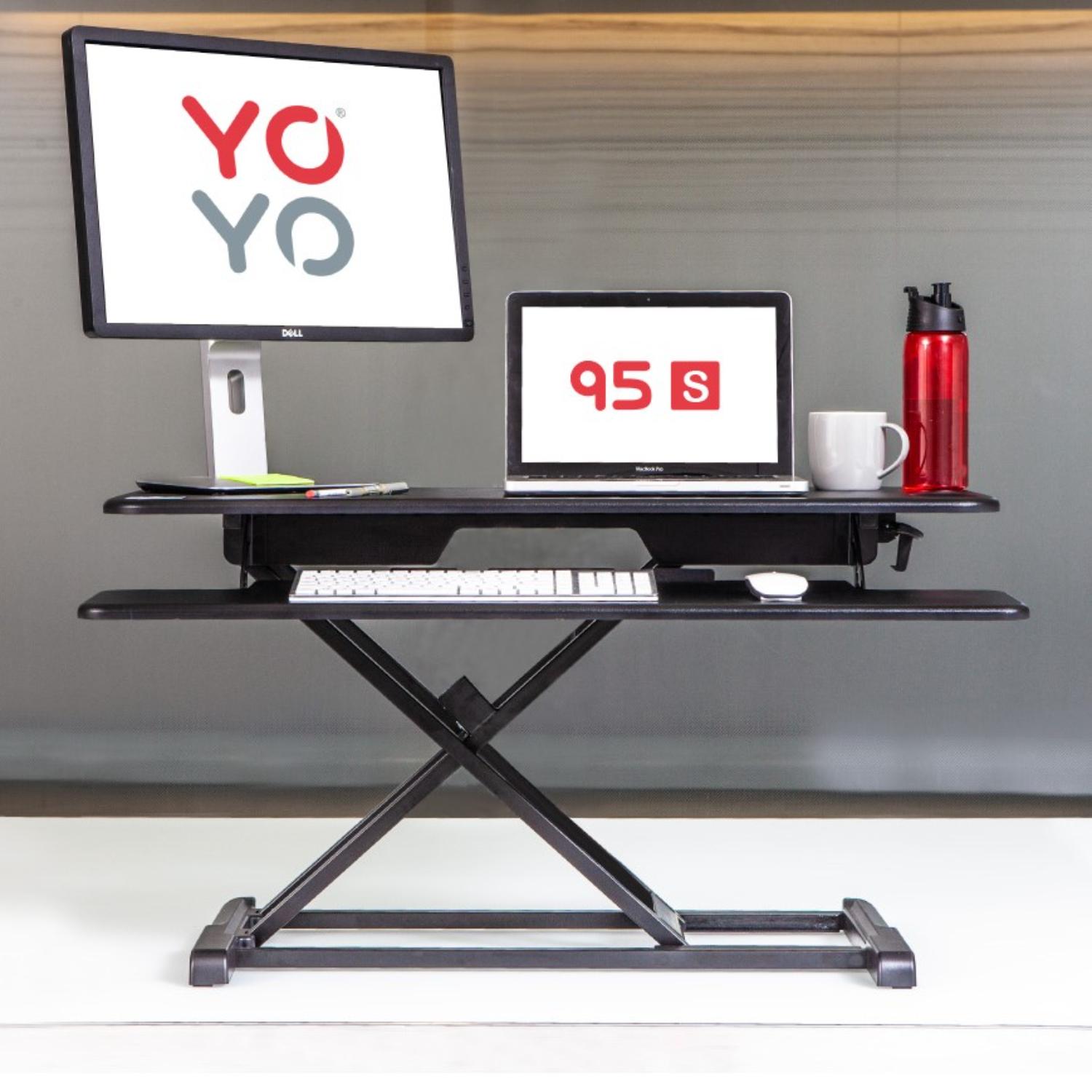 Yo Yo Desk 95 S - Black Colour - Height Adjusted - Office Setup Front View