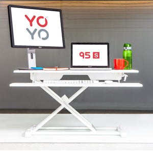 Yo Yo Desk 95 S - White Colour - Height Adjusted - Office Setup Front View