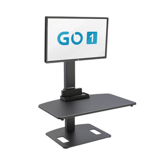 Yo Yo Desk Go 1 - Black Colour - Front View Studio Image with Go 1 Logo