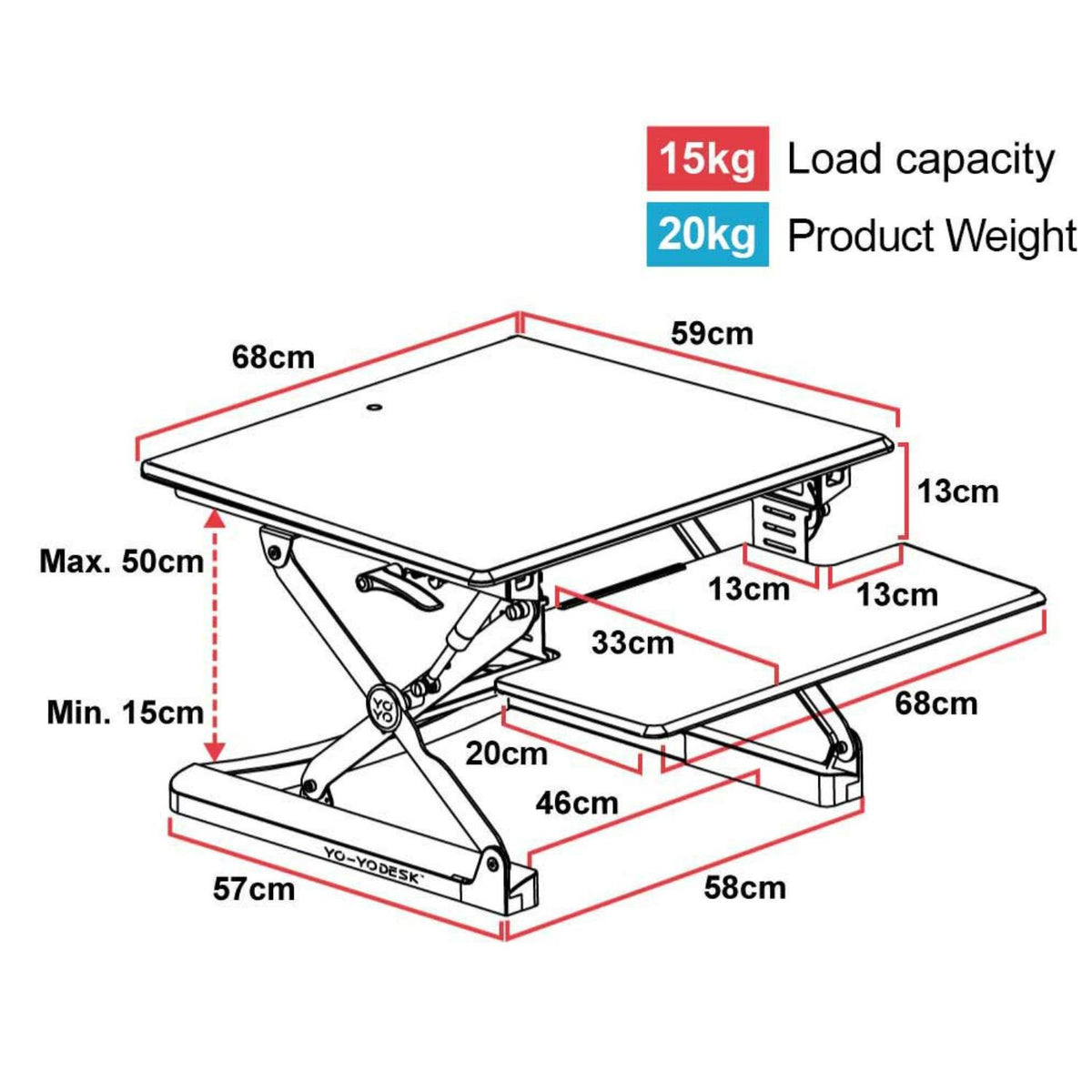 Yo-Yo Desk Mini - Product Dimensions