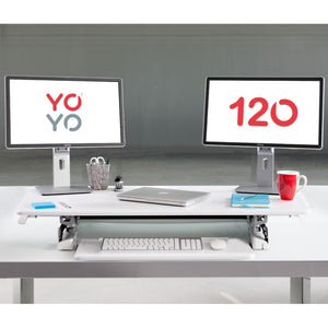 Yo Yo Standing Desk 120 - White Colour - Folded Office Setup - Front View