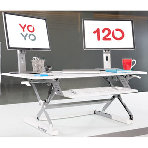 YoYo Desk 120 - White Colour - Height Adjusted Office Setup - Front View