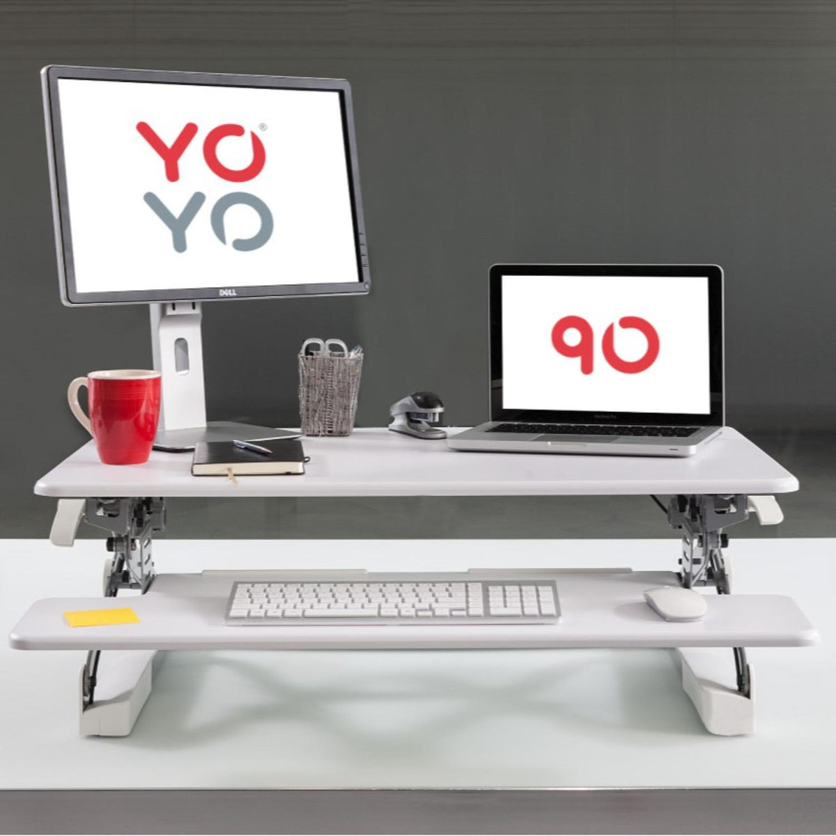 YoYo Desk 90 - White Colour - Height Adjusted Office Setup
