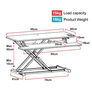 YoYo Desk 95 S - Product Dimensions