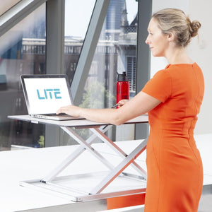 YoYo Desk Lite - White Colour - Woman using the Desk - Office Setup