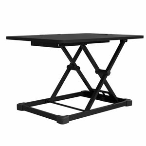 YoYo Desk Lite black height adjustable desk converter with scissor lift frame shown from an angled side view