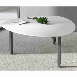 Large Huddle electric height adjustable meeting table with white top and silver frame viewed from above