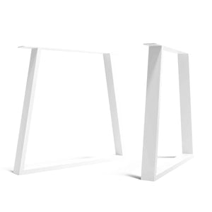 white trapezium desk legs wide version in side and front profile