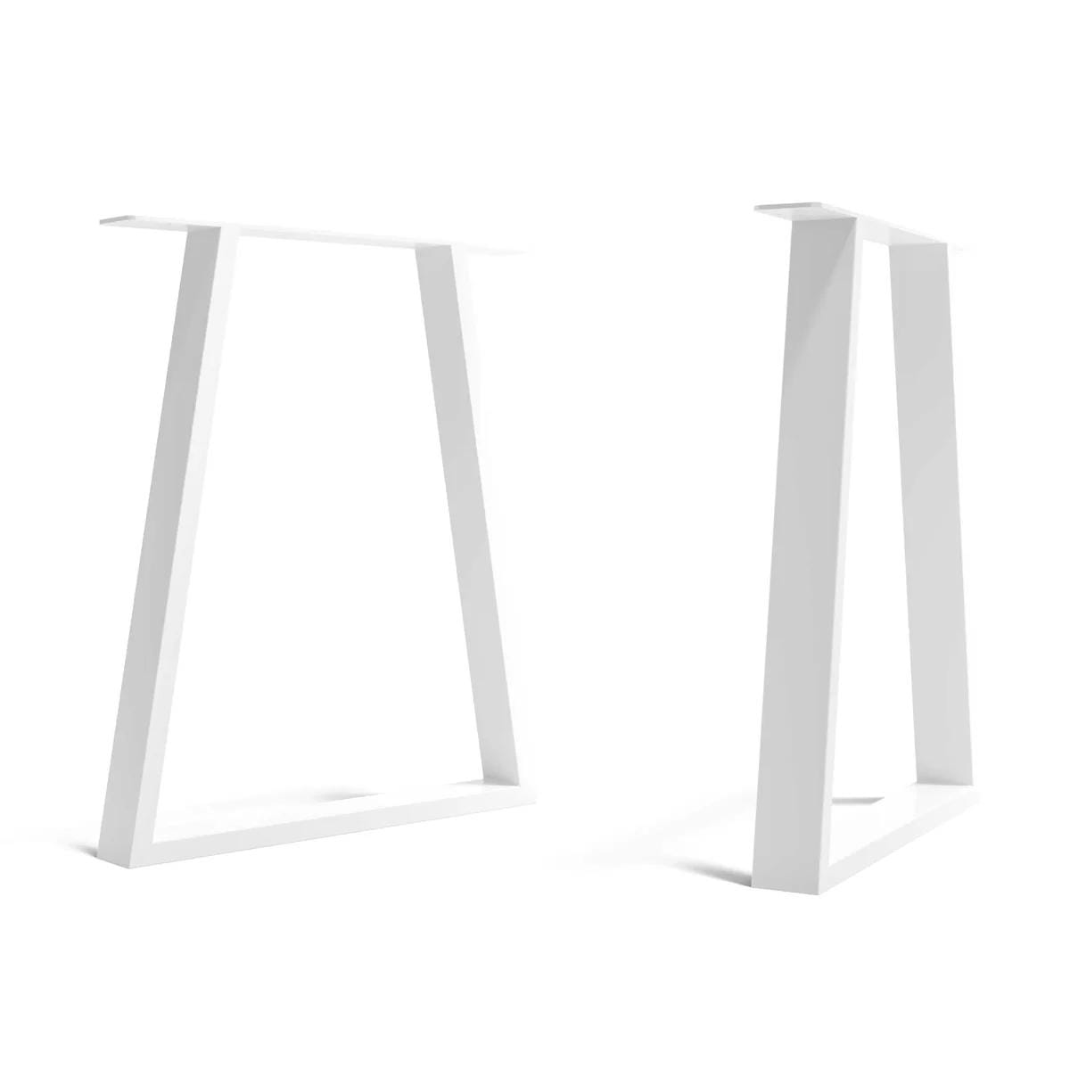 white trapezoid desk legs, standard size, viewed from front and side