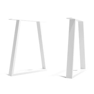 white trapezoid desk legs, standard size, viewed from front and side