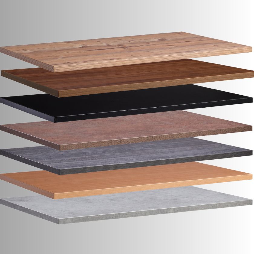 Desk tops, table tops and worktops