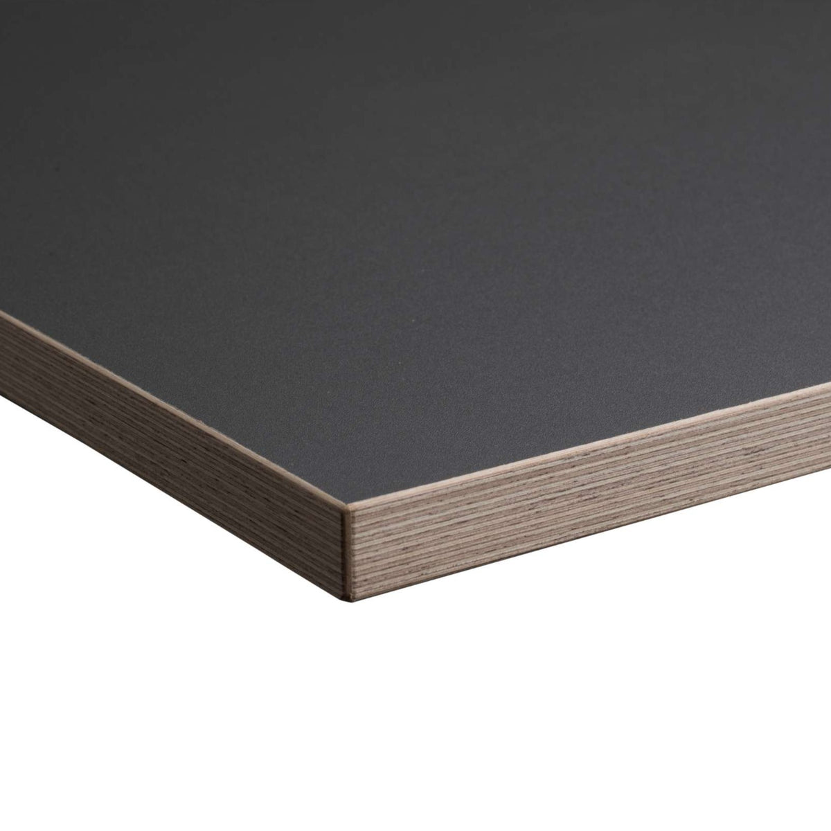 200cm desk worktop graphite ply edge finish viewed from corner