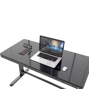 Dextro black standing glass computer desk with drawer