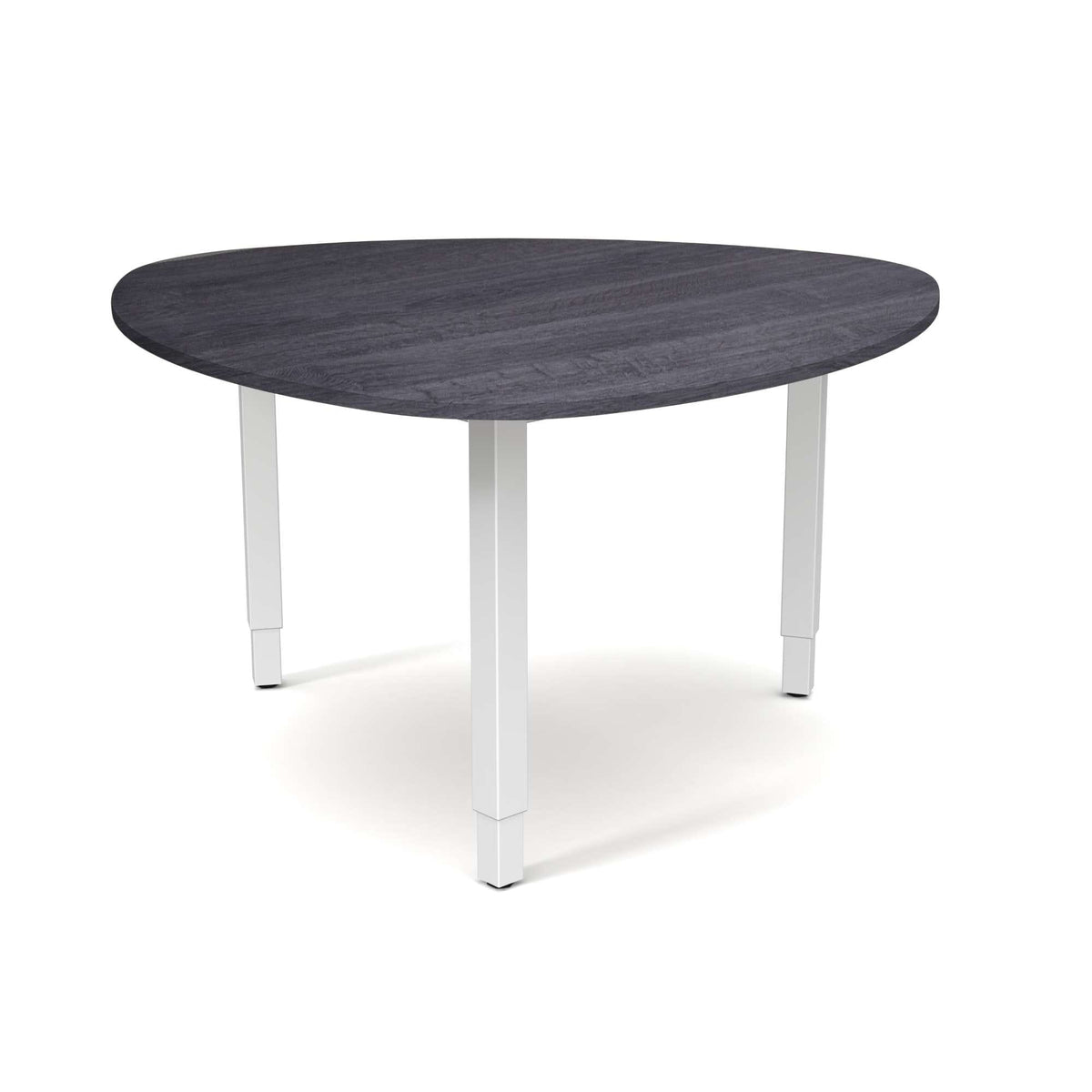 mediun adjustable height meeting table with anthracite herman oak top and white frame viewed from front