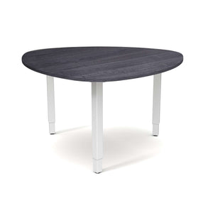 mediun adjustable height meeting table with anthracite herman oak top and white frame viewed from front
