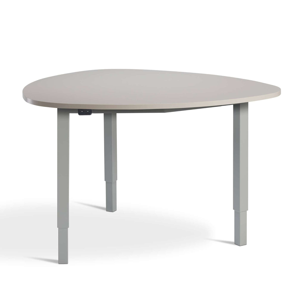 adjustable height meeting table mediunm size with silver frame & cashmere top front view