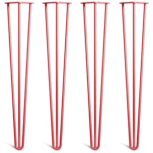 hairpin desk legs - red classic style 4 legs side-by-side front view