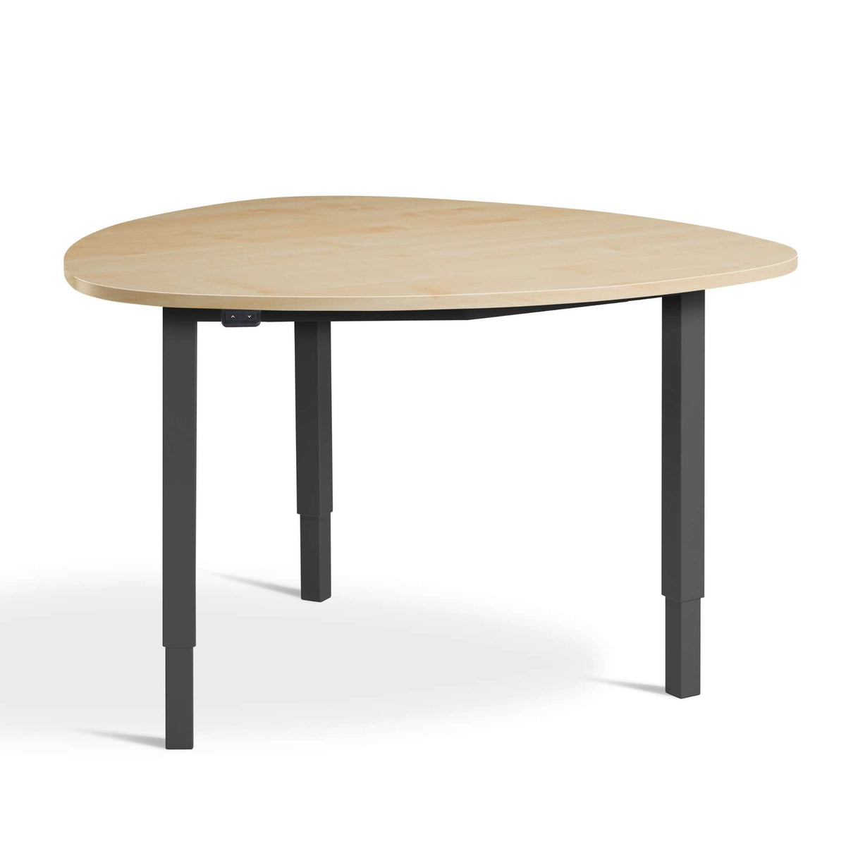 medium height adjustable meeting room table dark grey frame & maple top - front view