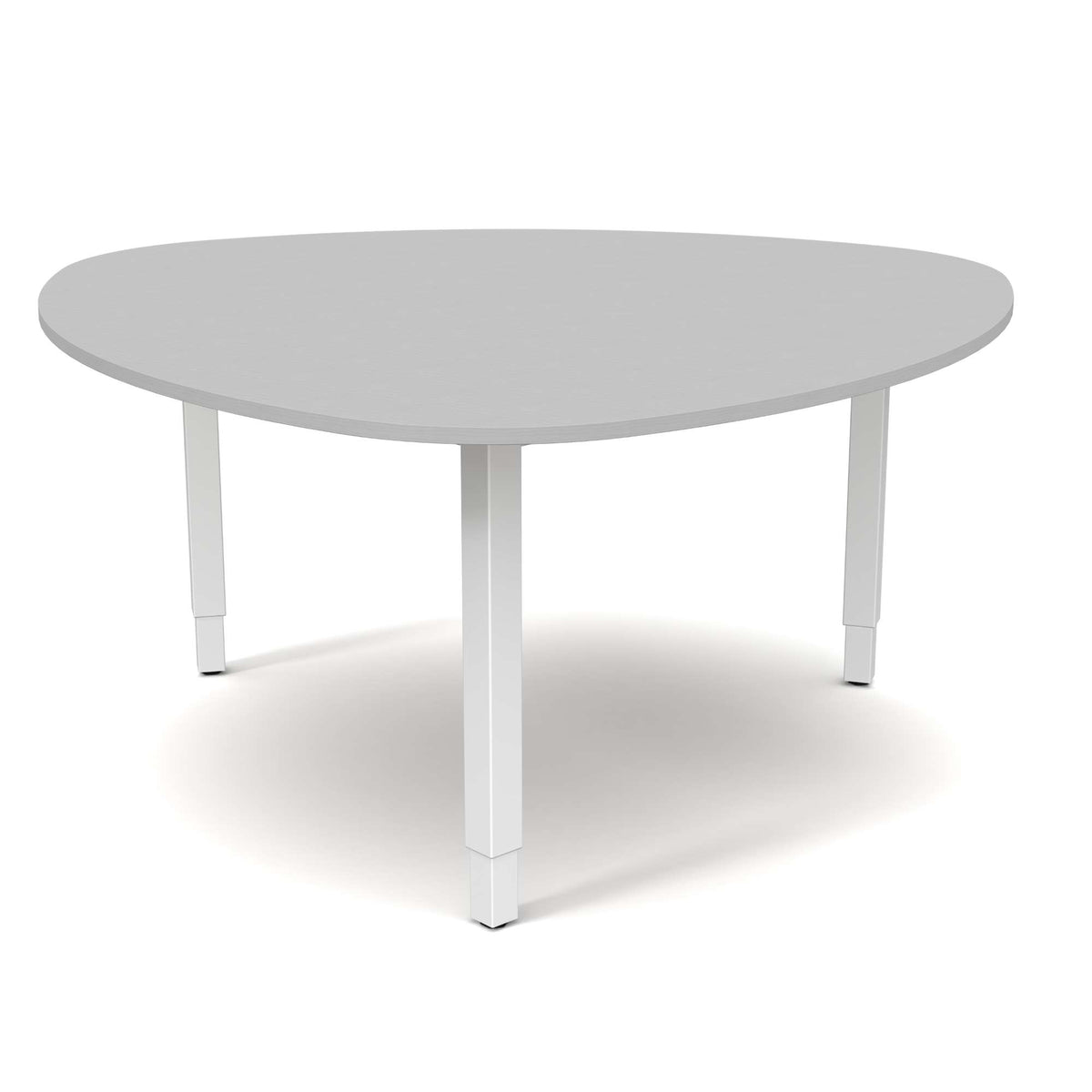 medium size height adjustable meeting table light grey top white frame front view