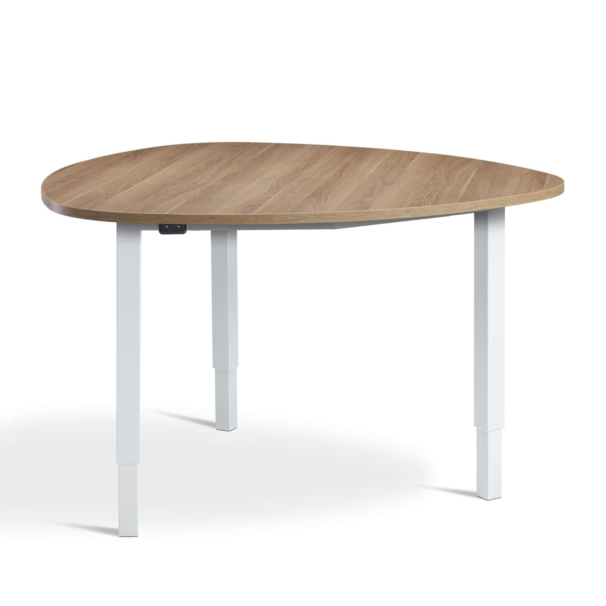 medium sit stand meeting table brown oak top white frame front view