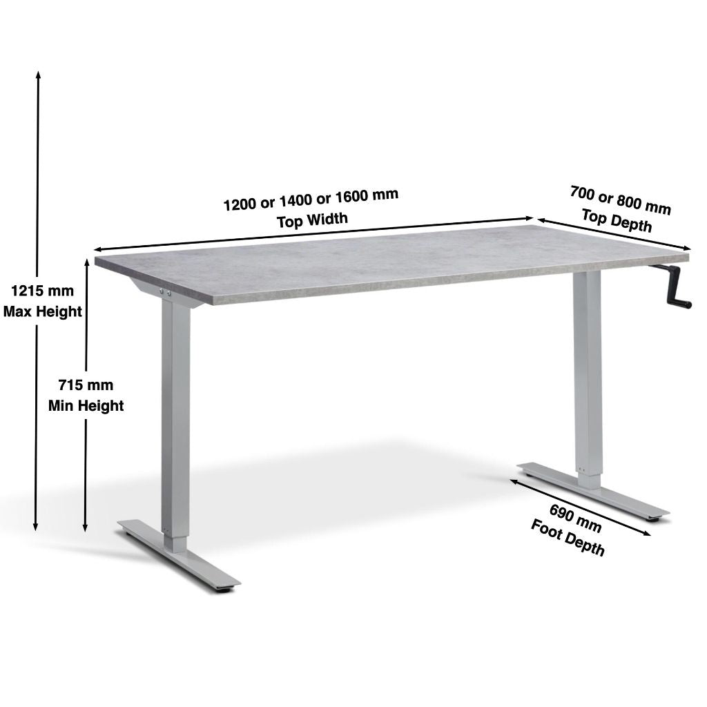 Dimensions of Helix manual height adjustable standing desk