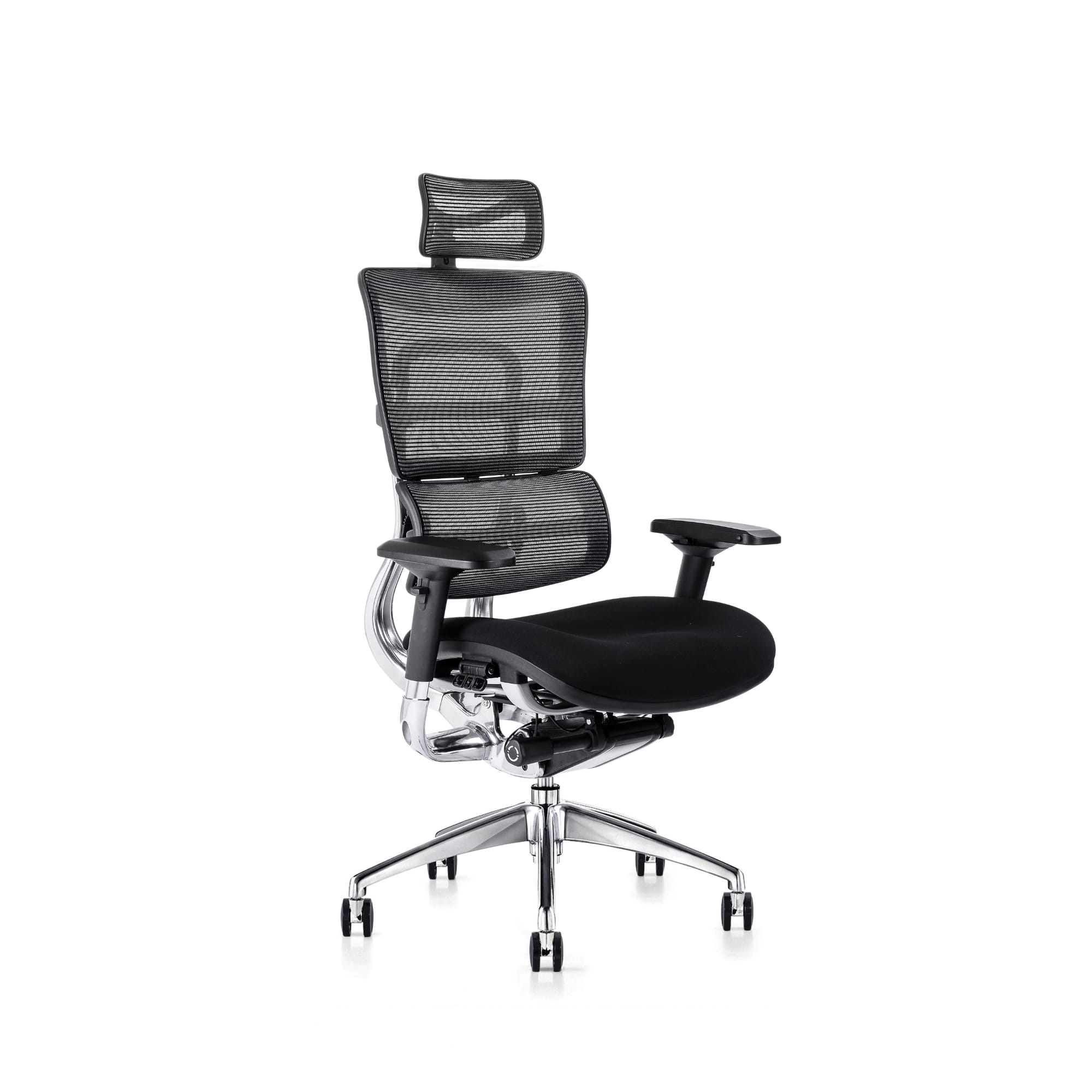 i29 chair fabric seat with ergo headrest right front view