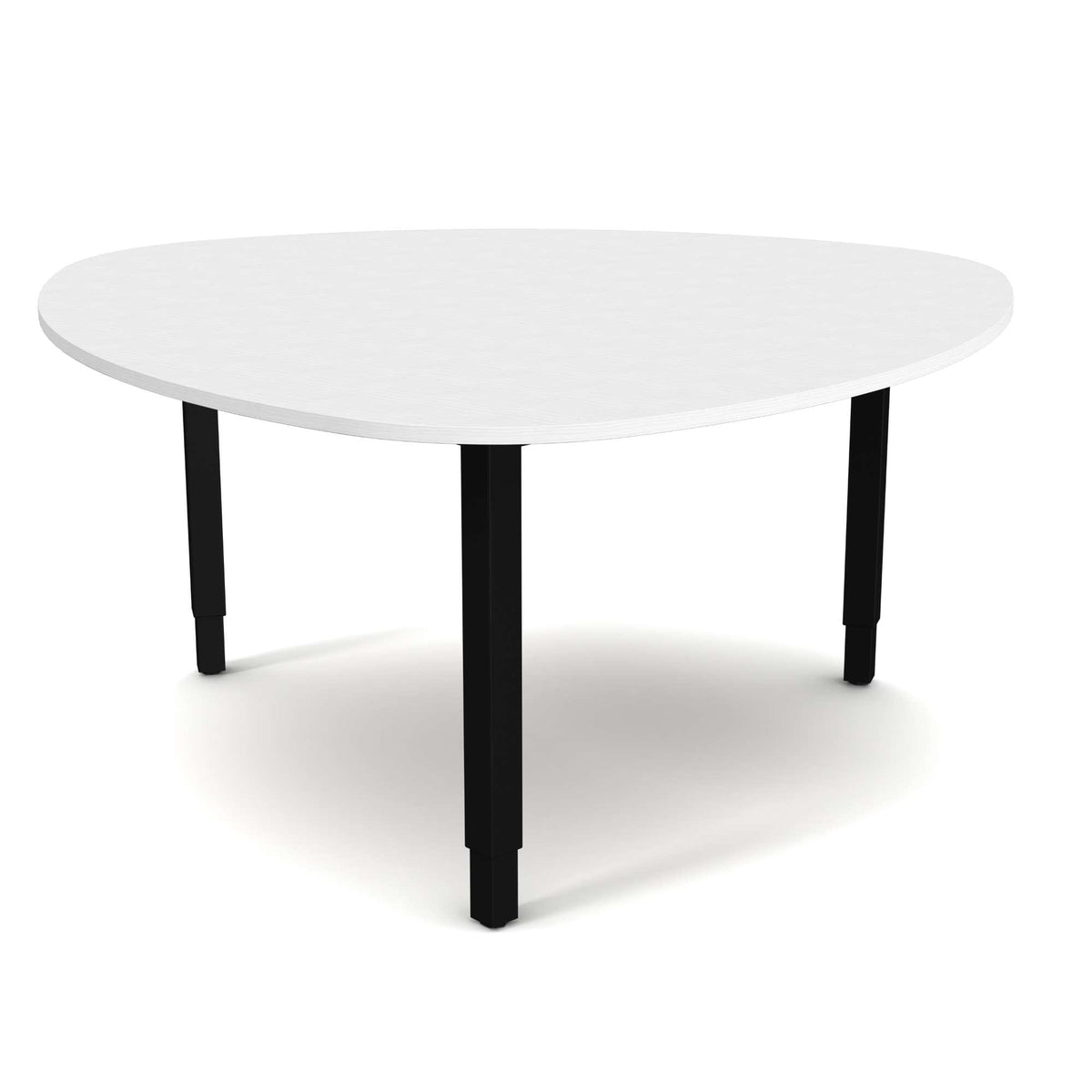 large height adjustable meeting table white top black frame front view