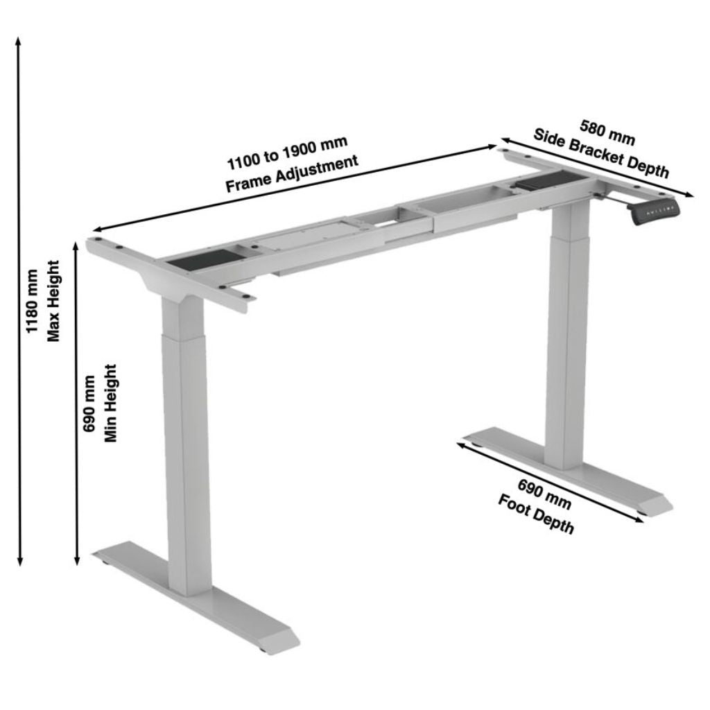Kinetik1 motorized desk legs dimensions diagram