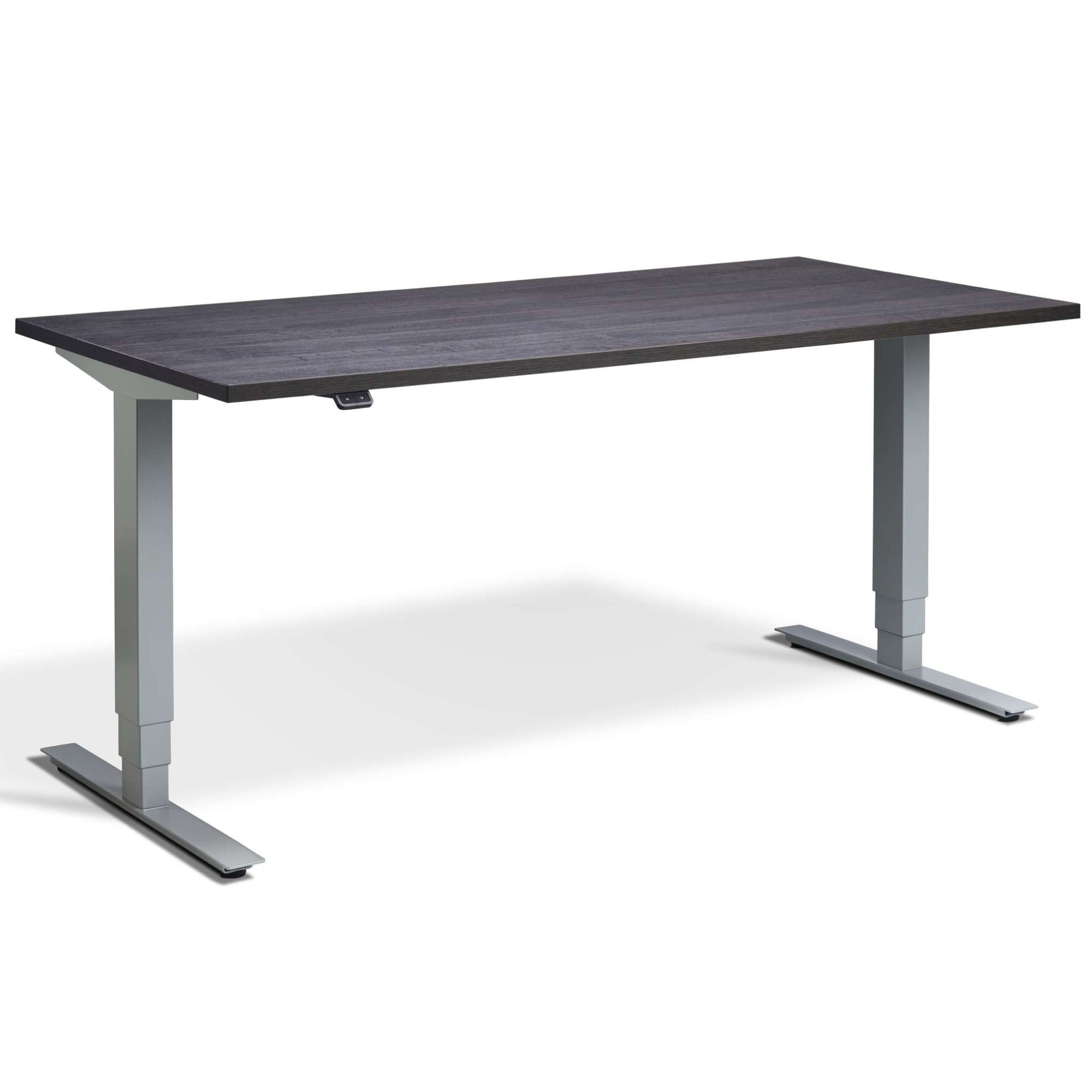 Masta 1.2M Sit Stand Desk with Anthracite Sherman Oak Top and Silver Frame front view