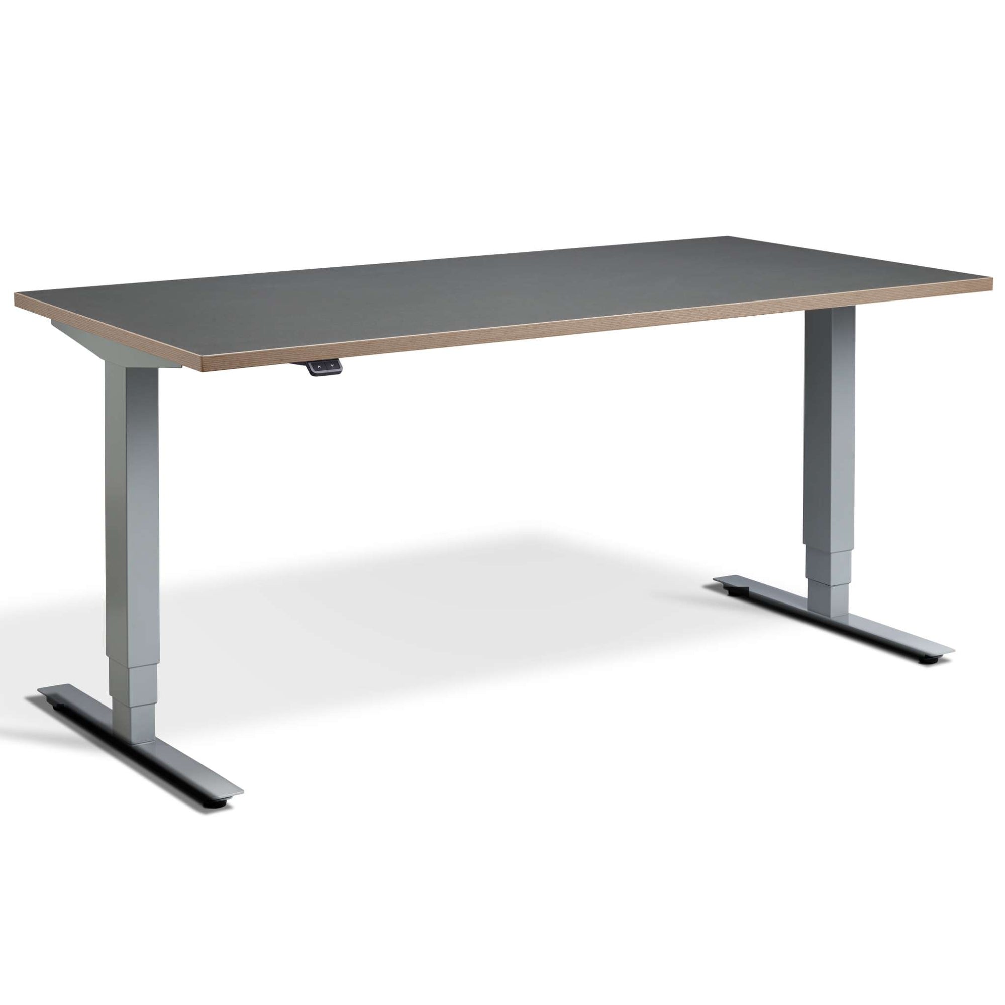 Masta 1.8M Standing Desk with Graphite Ply Edge Top and Silver Frame - Front View