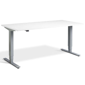white sit stand desk with silver frame - Masta viewed from the front