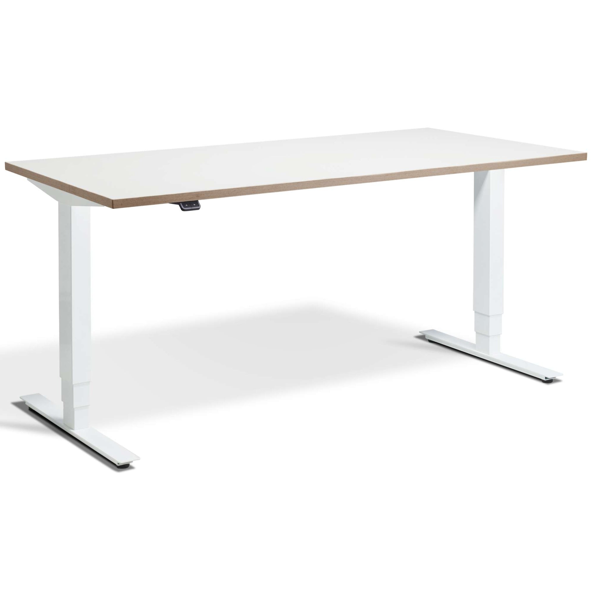 Masta White Height Adjustable Desk WIth Ply Edge Top and White Frame - front view