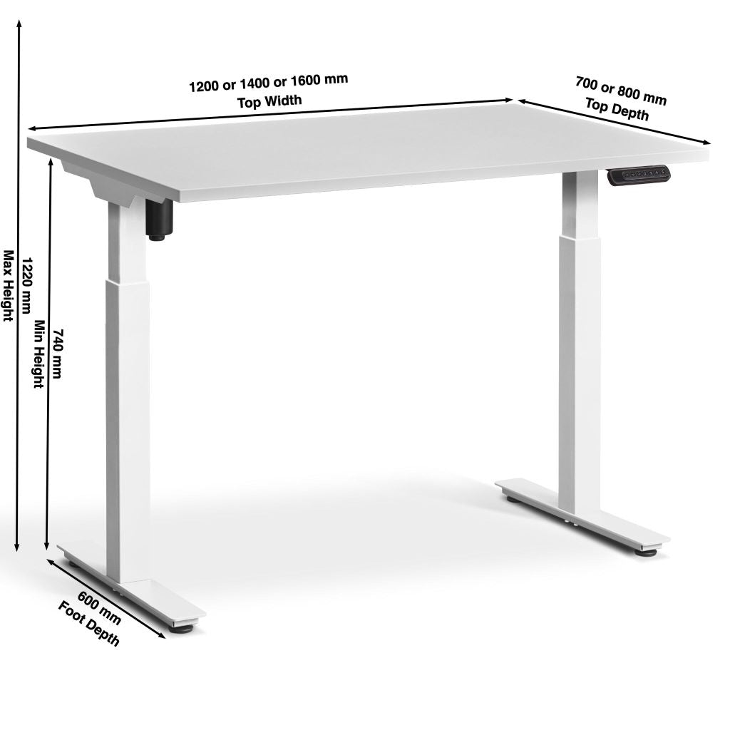 Rize1 electric height adjustable desk - dimensions