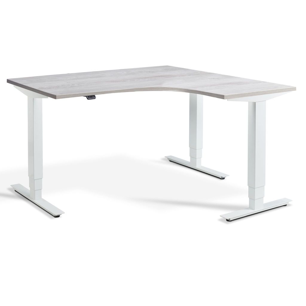 Masta radial corner standing desk with cascina pine desk top and white frame