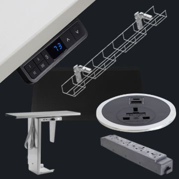 Sit Stand Desk Accessories - power, cpu holders, cable management, modesty panels, etc