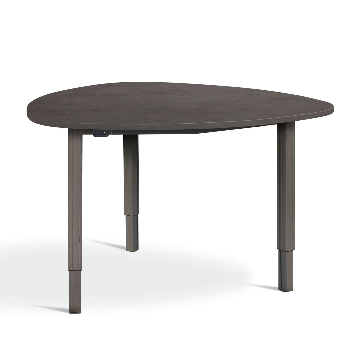 height adjustable meeting room table dark concrete top raw steel frame front view