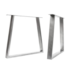 raw steel trapezium desk legs, standard size, viewed from front and side