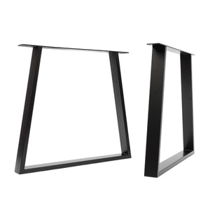 black trapezium desk legs in side and front profile