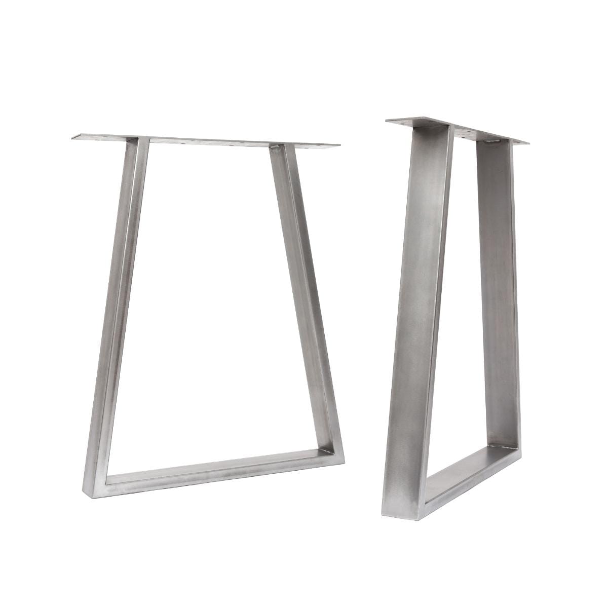 trapezium desk legs with raw steel finish - side and front profile