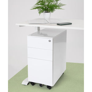 white desk pedestal under a desk in an office front left view